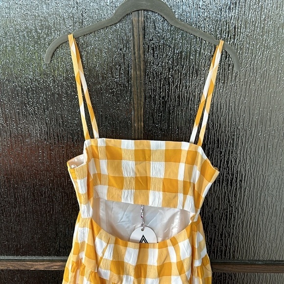 Autumn Adeigbo Lillian Gingham Cutout Midi Sundress in Yellow Gingham size 8. - Picture 4 of 13